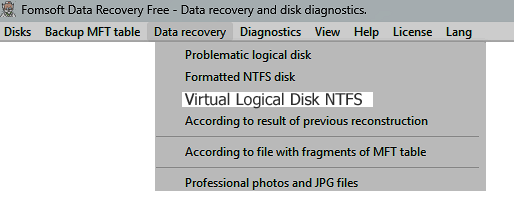 Recover information from an NTFS virtual logical disk.