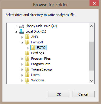 Select the folder to write the analysis file.