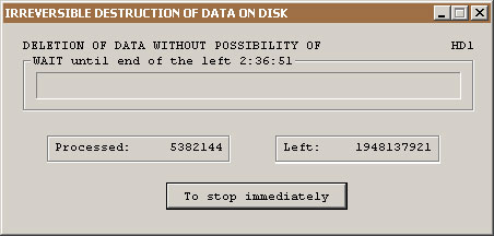 The progress of data destruction on a physical disk.