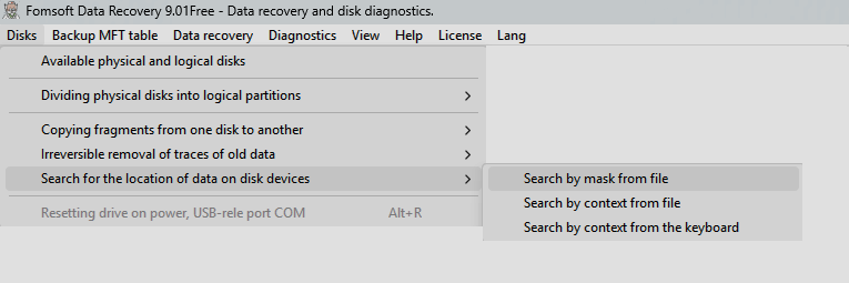 Drop-down menu in the main window «View».
