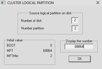 Viewing the logical cluster of hidden partition 2 on disk 2.