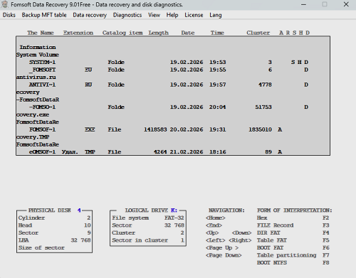 The table of contents of the FAT-64 operating system catalogs.