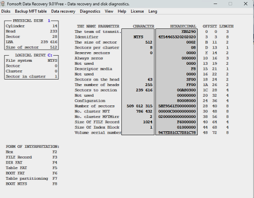 The boot sector of the MFT file system.
