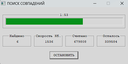 Отображение хода процесса поиска.